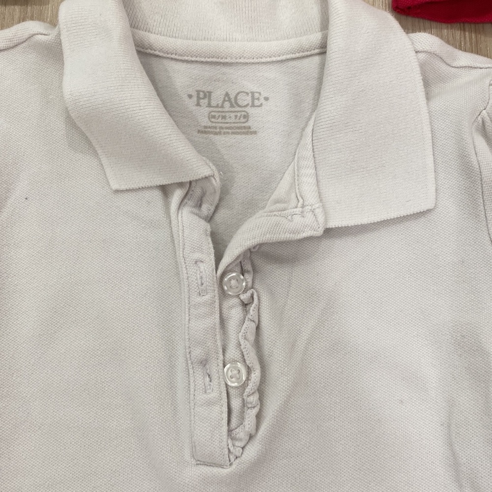Childrens place 7/8 navy, red and white ruffle button long sleeve polos - Picture 2 of 4
